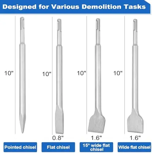 

Набор из 4 долот SDS Plus – высокопрочные буры для перфоратора для удаления бетона, плитки и клеевых растворов