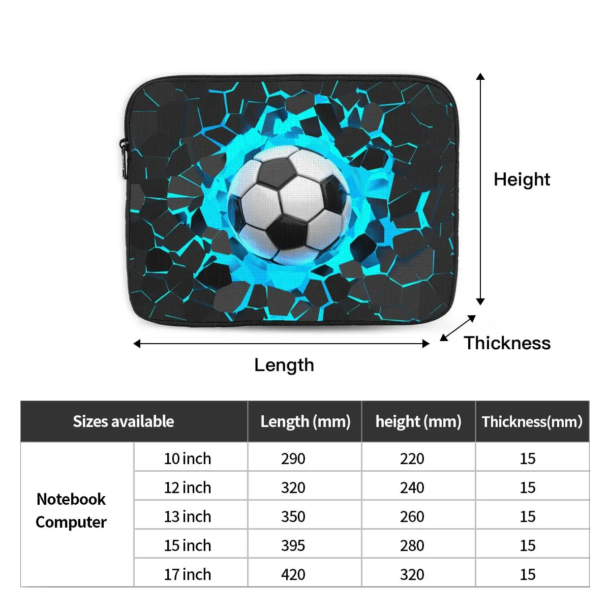 Laptop-Notebook-Hülle, Tasche, Fußball, Fußball, Bälle, Computer-Innenhülle, Sport, 10, 12, 13, 15, 17 Zoll, stoßfeste Tasche