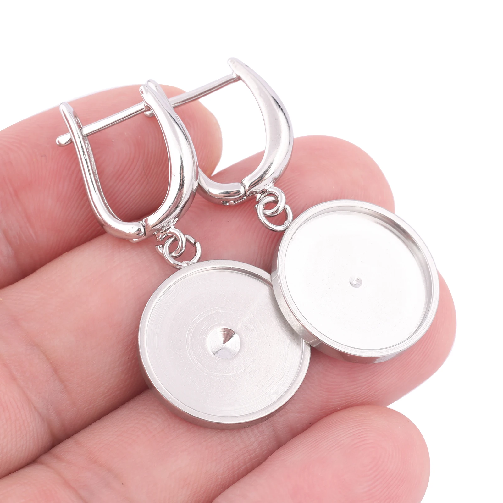 6pcs Leverback Earring Hook Clasps Fit 16mm Cabochon Earrings Base Setting Blanks Stainless Steel Diy Jewelry Making Accessories