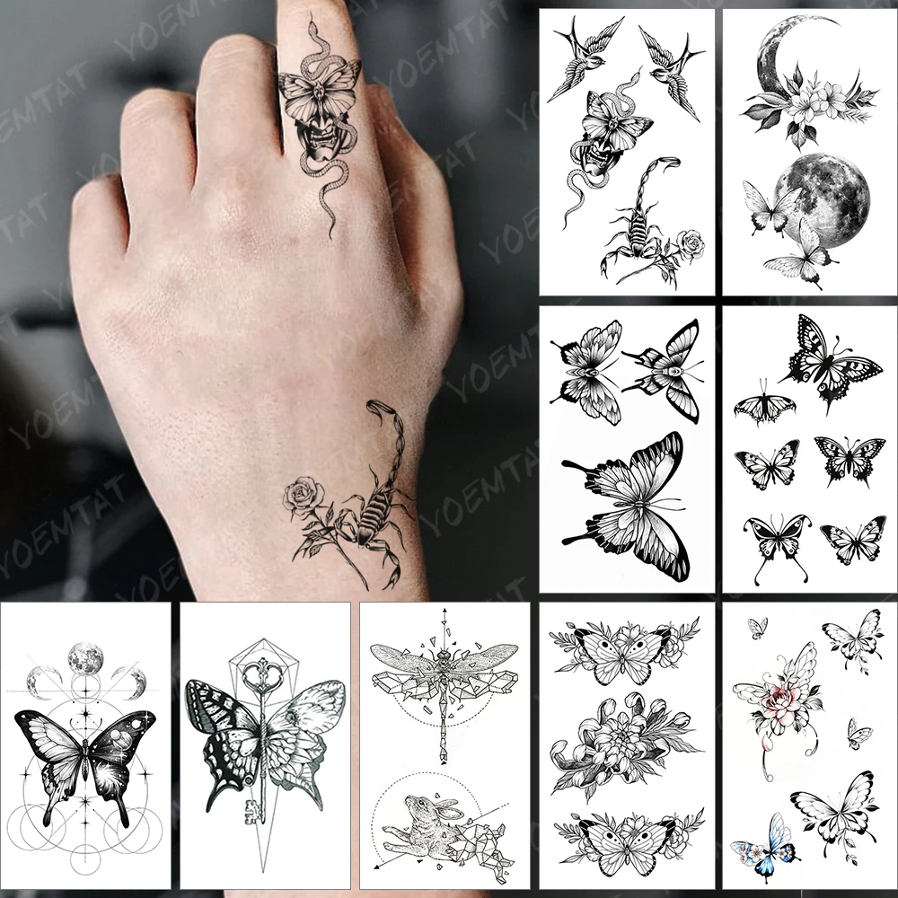 

Sexy Henna Snake Butterfly Scorpion Flower Waterproof Temporary Tattoo Sticker Dark Wind Line Arm Art Kids Women Fake Tattoos