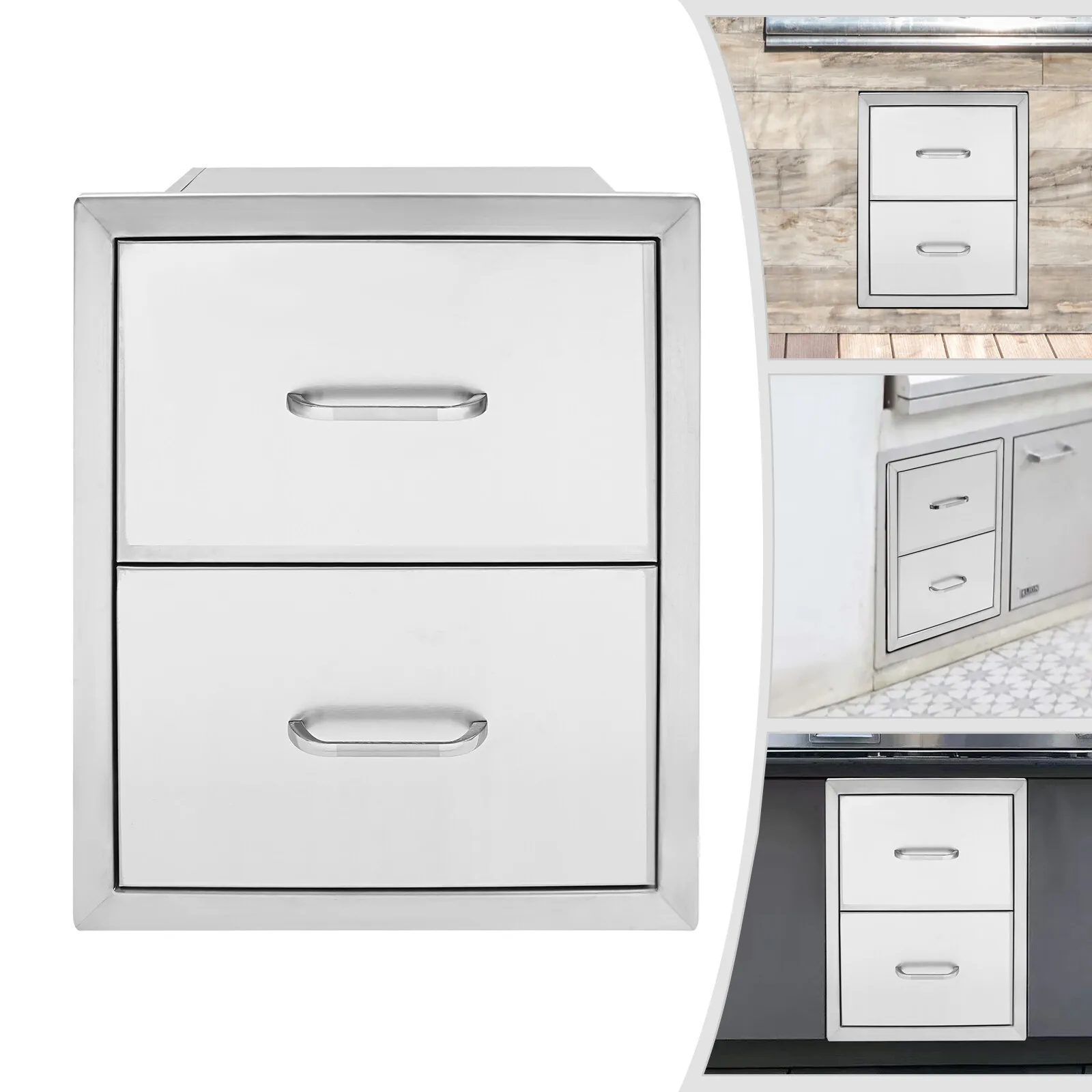 Outdoor Kitchen Pull Out Trash Bin, Double Access Storage, Stainless Steel, Large Capacity for Kitchenware