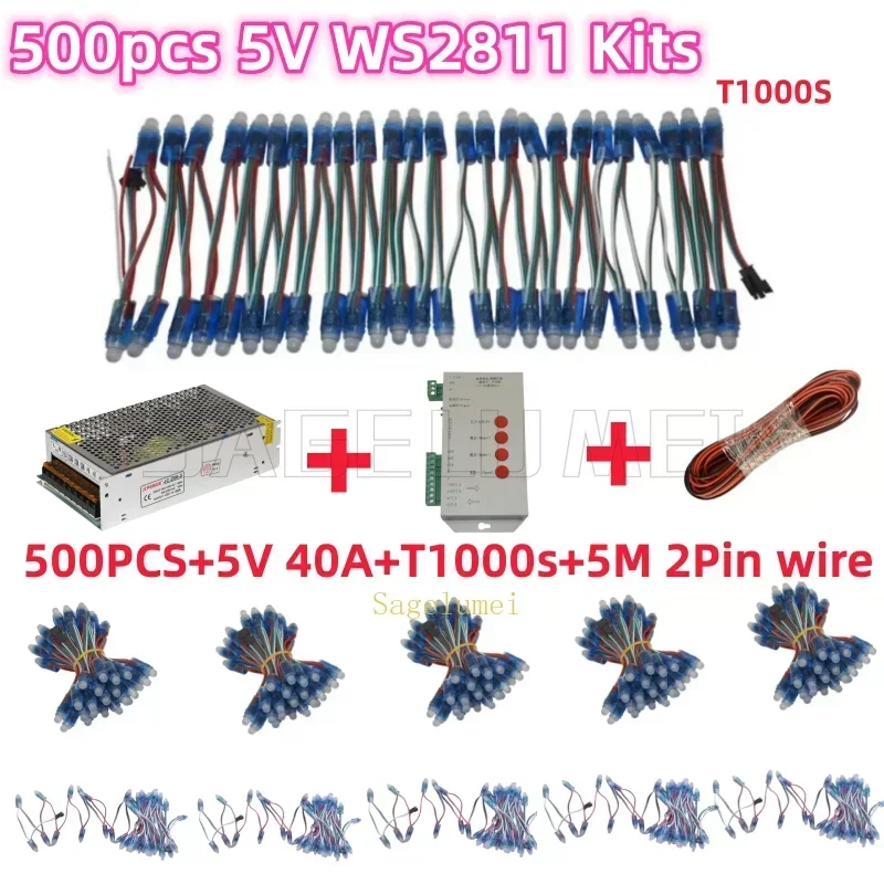 500-1000pcs DC5V 12mm WS2811 IC Full Color Pixel LED Module Light IP68 Waterproof RGB Color Digital LED Pixel Light T1000S Kits