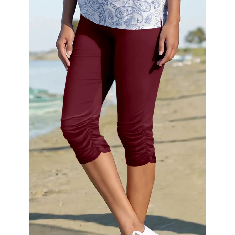 Ladies Trousers Summer Casual Holiday Solid Knit Trousers Suitable for many occasions Trendy Women's 7/10 Trousers