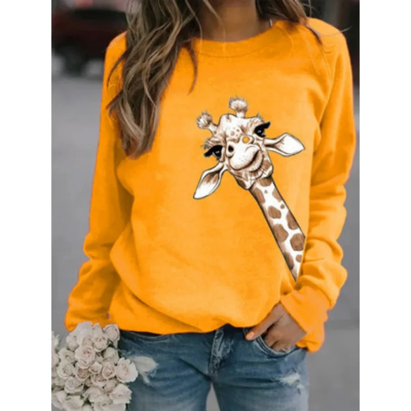 New Giraffe Print Crewneck Hoodie for Men and Women Sweatshirt Aesthetic Clothes Streetwear Women