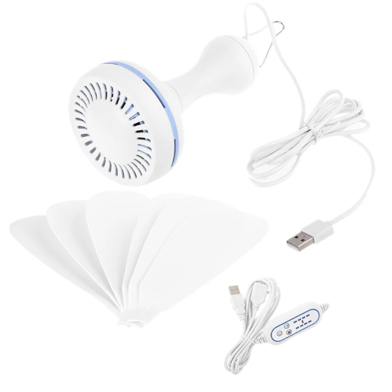 DN59 Portable 6 Leaves USB Powered Canopy Ceiling Fan 2/4/8 Hours Timer 4 Gears USB Fan for Outdoor for Camper Home Bed Tent