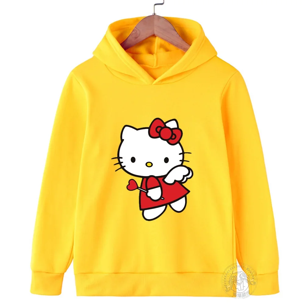 Hello Kitty Cartoon 3-14 Years Old Sunshine Boys and Girls Kawaii Street Casual Sweatshirt Children's Outdoor Sports Warm Hoodie