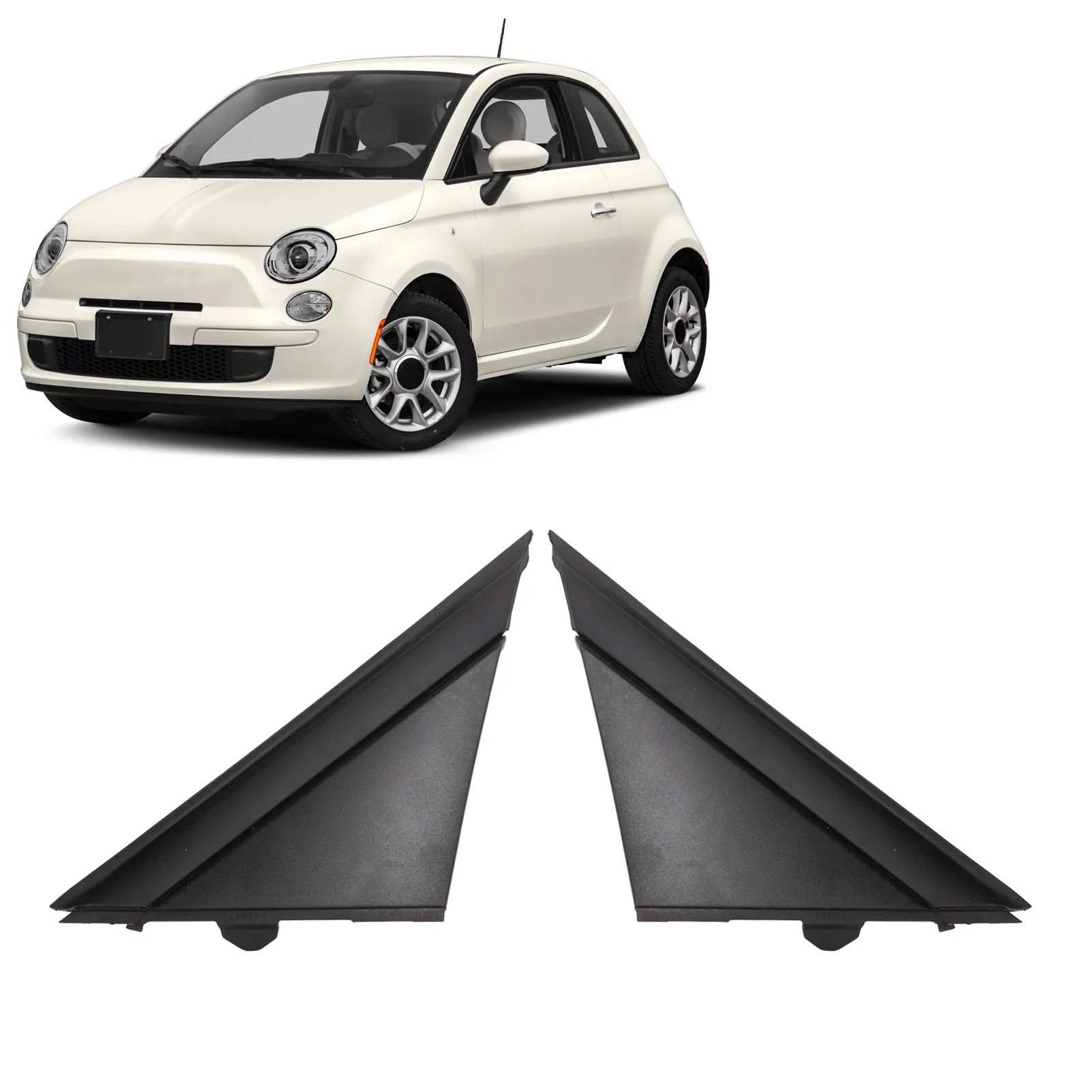 

ZK20 Pair Door Mirror Flag Cover 1SH17KX7AA Left Right Black Decoration Replacement for FIAT 500 2012‑2017