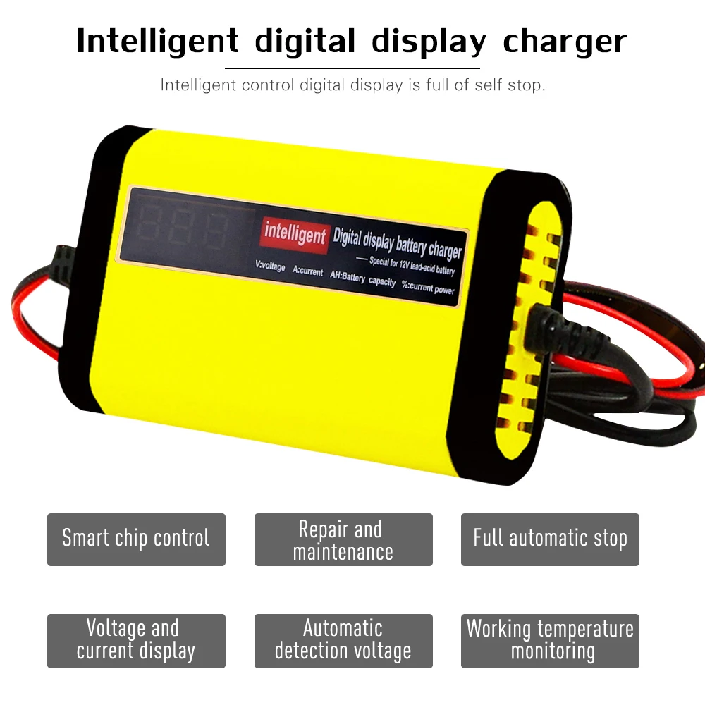 

Car Motorcycle Charger 12V 2A Full Automatic 3 Stages Lead Acid AGM GEL Intelligent LCD Display