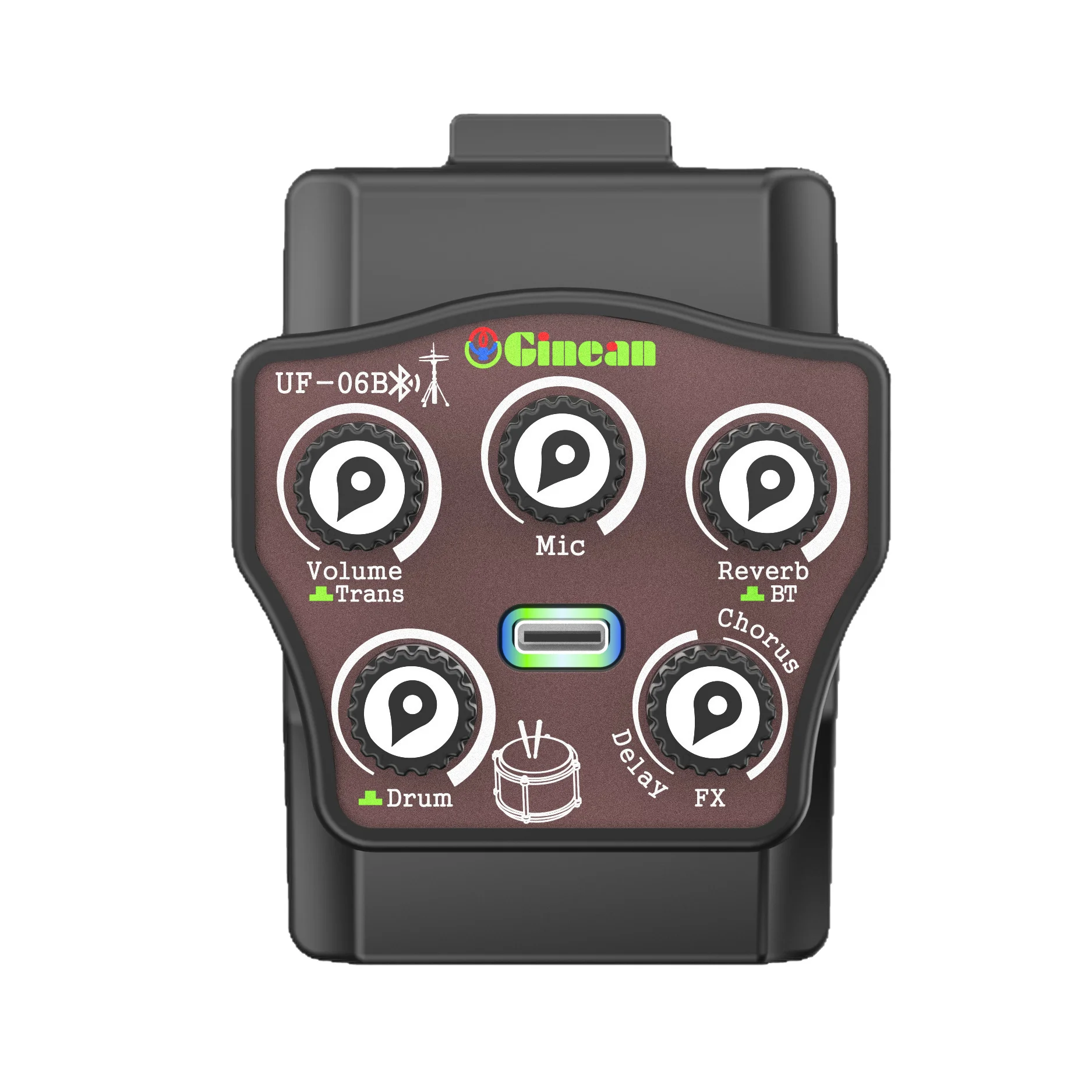 Ginean UF-06B Acoustic Piezo Pickup with Drum Built-in Reverb Delay Chorus Effect Resonance Pickup for Classical Folk Guitars