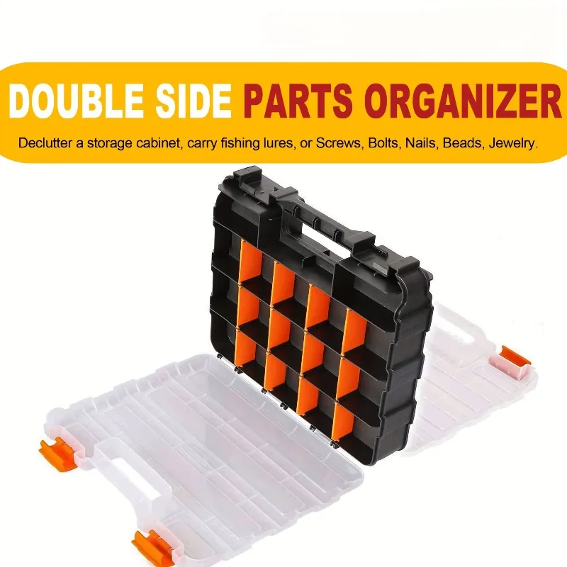 Double Sided Tool Organizer Box with Removable Dividers, 34 Grids, Durable Plastic Hardware Storage for Screws, Nuts,Small Parts
