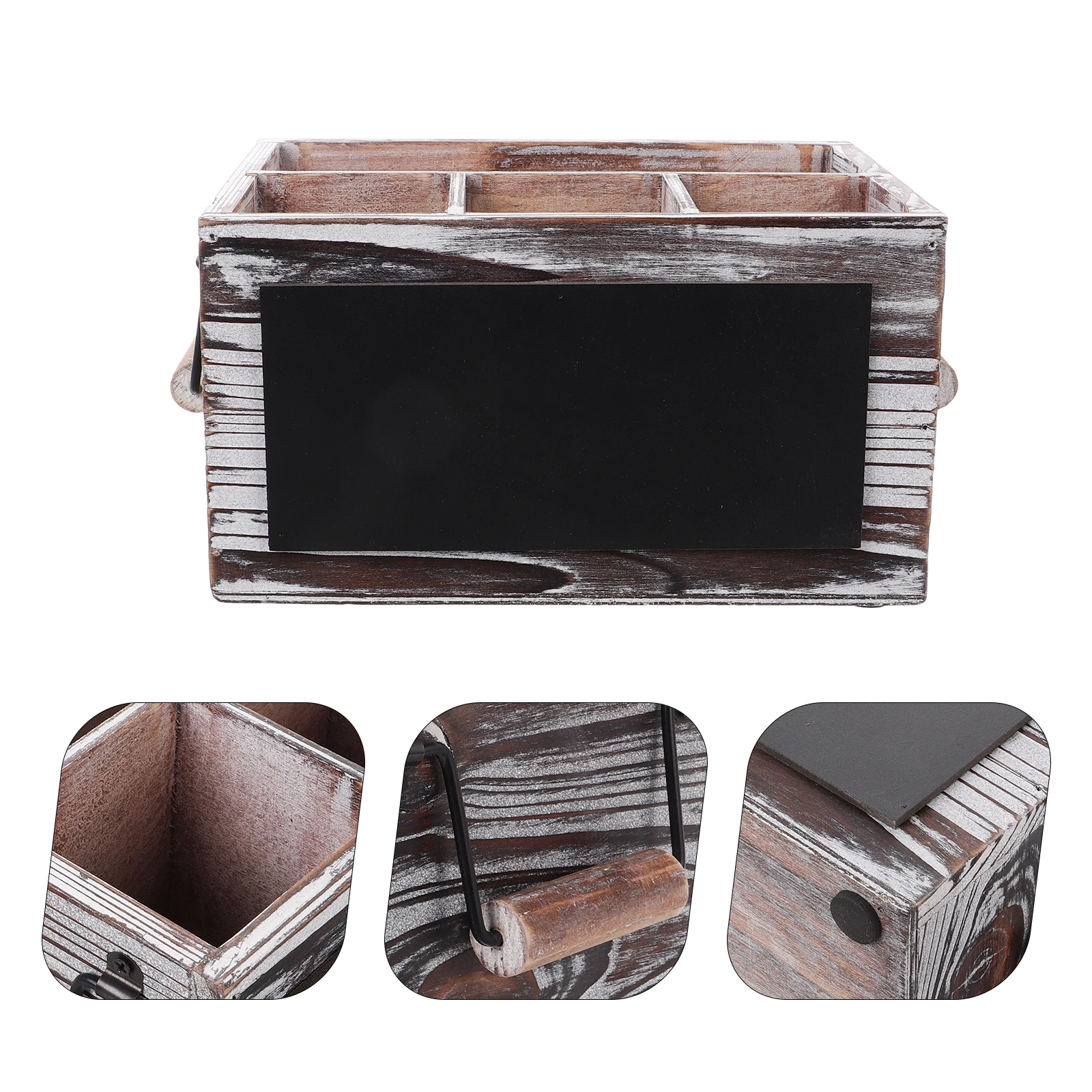 

Rustic Wooden Desktop Storage Box Office Organizer Compartment Case For Remote Control Pen Holder Home Decor