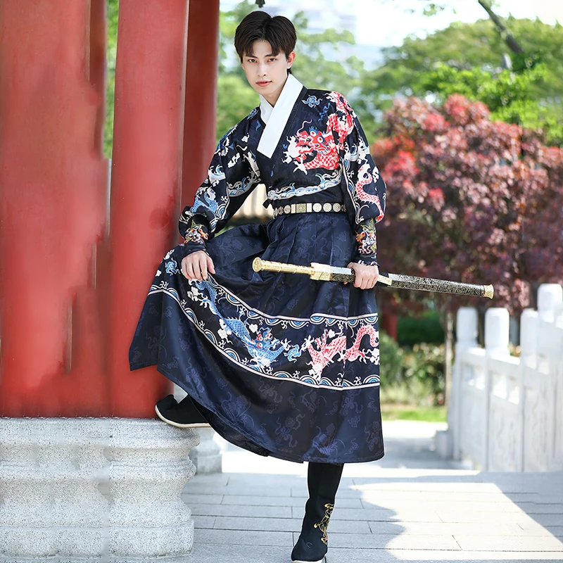 Vestido antigo hanfu chinês para homens, vestidos tradicionais, estilo chinês, artes marciais, traje cosplay, uniforme do sistema quimono Ming, 4XL