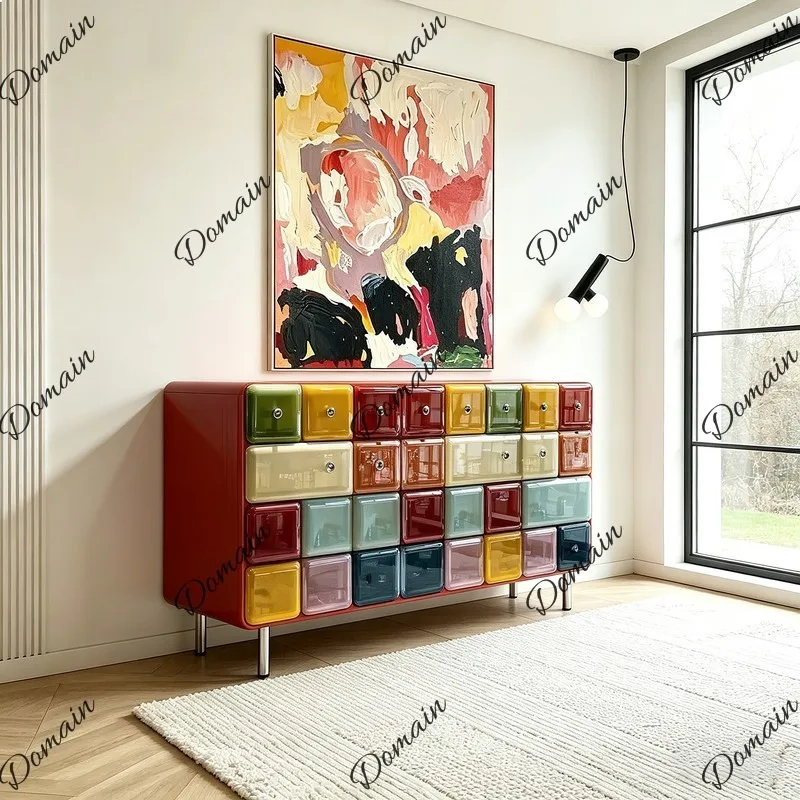 Dopamine Art Geometric Shoe Cabinet Creative Colorful Storage Cabinet Irregular Entryway Decor Cabinet For Living Room