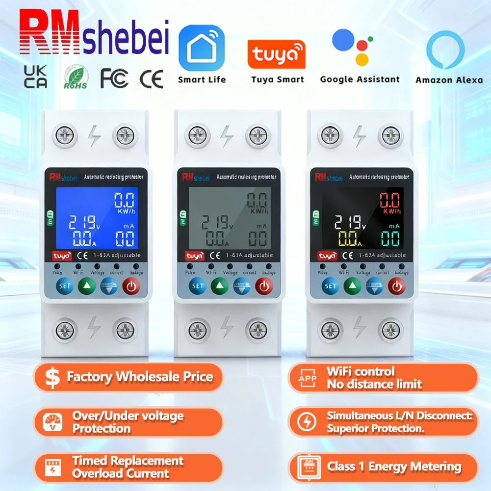 RMshebei Smart Wifi Energy Dual Relay Single Phase Meter Digital Voltage Current Protector Earth Leakage Circuit Breaker