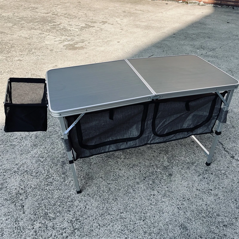 Foldable Aluminum Alloy Bottom Large Capacity Storage Outdoor Picnic Adjustable Height Table