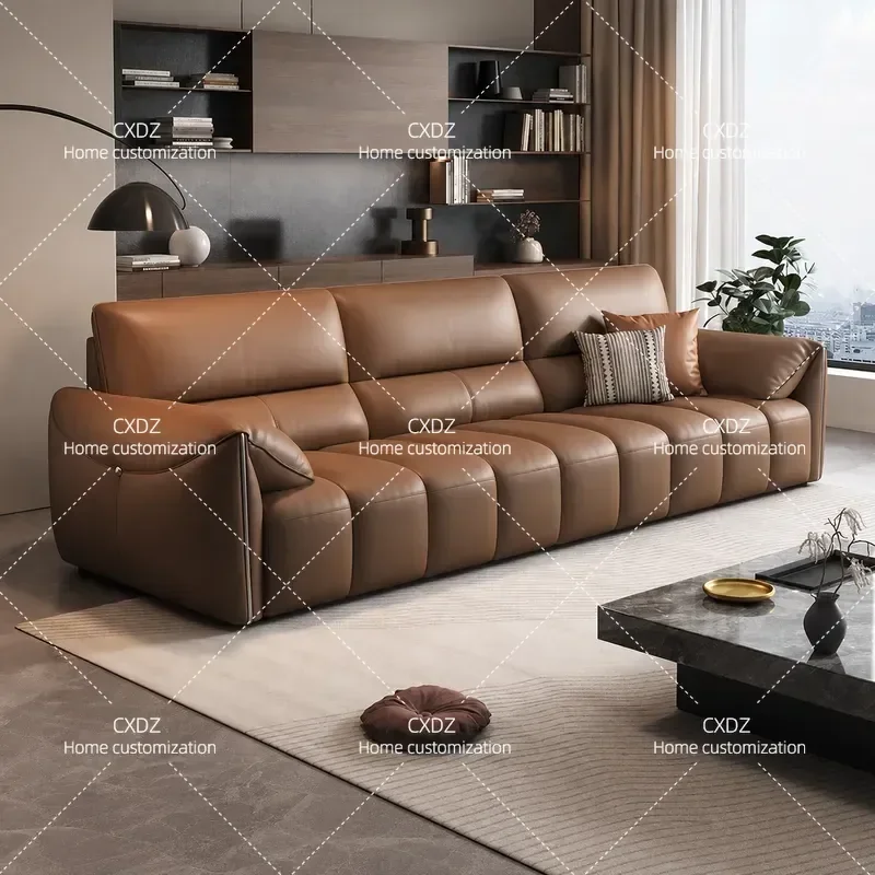 Q8 Italian Light Luxury Minimalist First Layer Cowhide Sofa Living Room Small Apartment Simple Modern High End Piano Key Leather