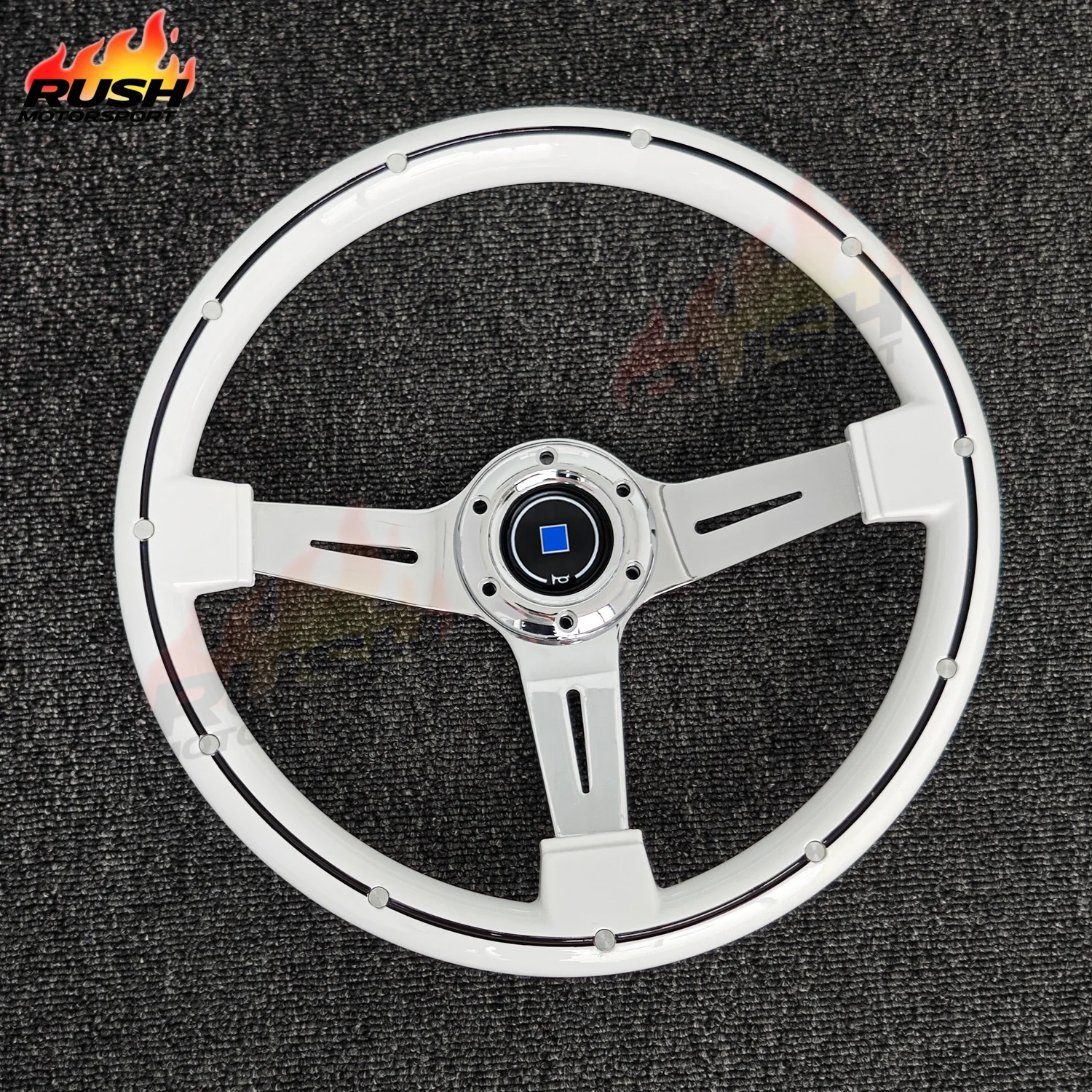 

Классический белый руль с заклепками 350 мм JDM Рулевое колесо для гоночного спортивного автомобиля PC-ST16