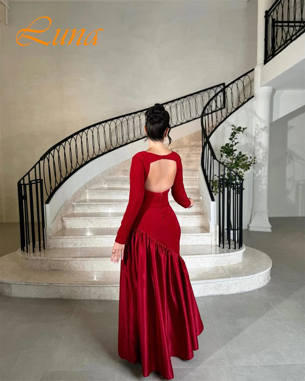 Robe de soirée personnalisée, Simple, col bateau, dos nu, robe de Cocktail sirène classique, moderne, manches longues, robes d'occasion spéciale