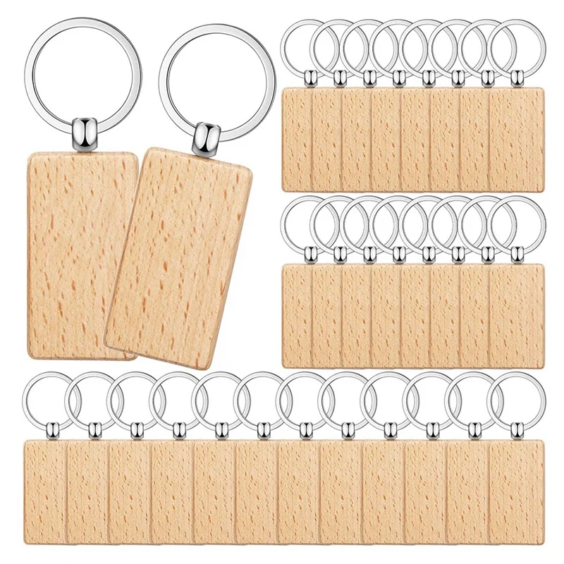 50 Pieces Blank Wooden Key Tag Key Engraving Blanks Unfinished Wood Keychain Key Ring Key Tags For DIY Crafts