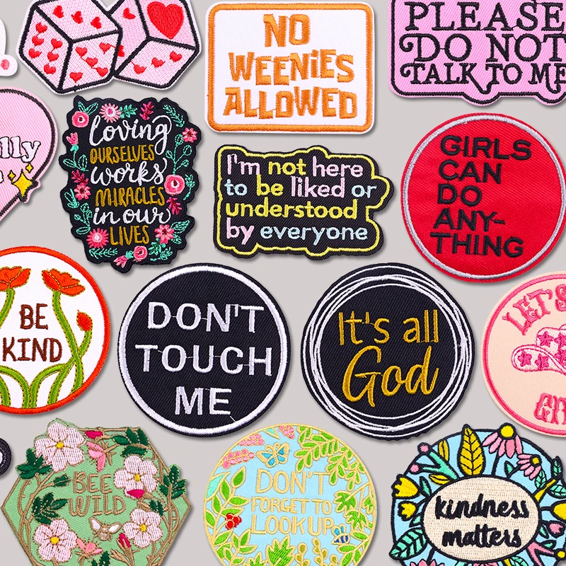 Parches bordados con eslogan 'Don't Touch Me', parches termoadhesivos para ropa, parches de dibujos animados para chaquetas, bricolaje