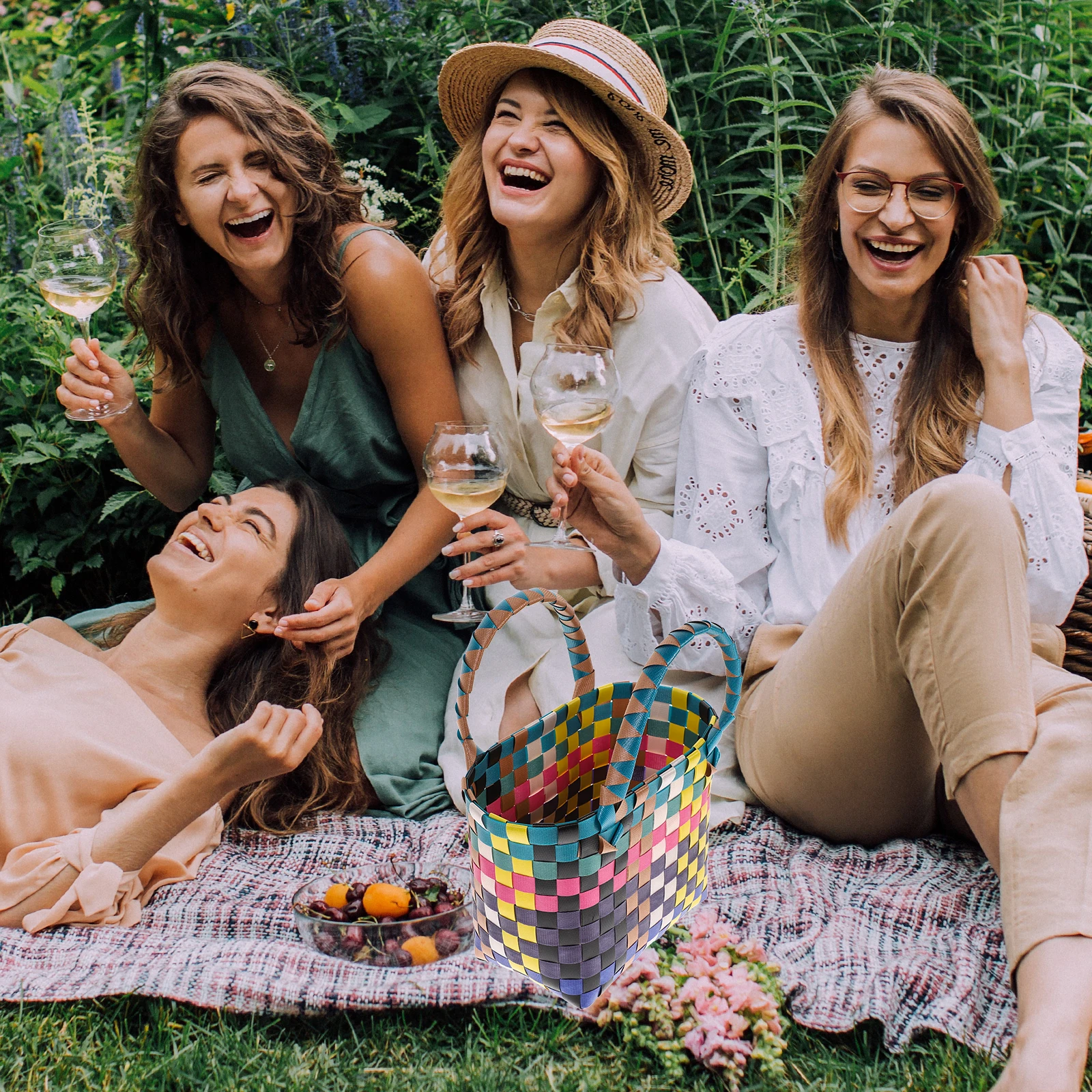 

Multifunctional Storage Basket Woven Handmade Portable Picnic Beach Bag Camping Outdoor Travel Fruit Vegetable Rustic Shopping