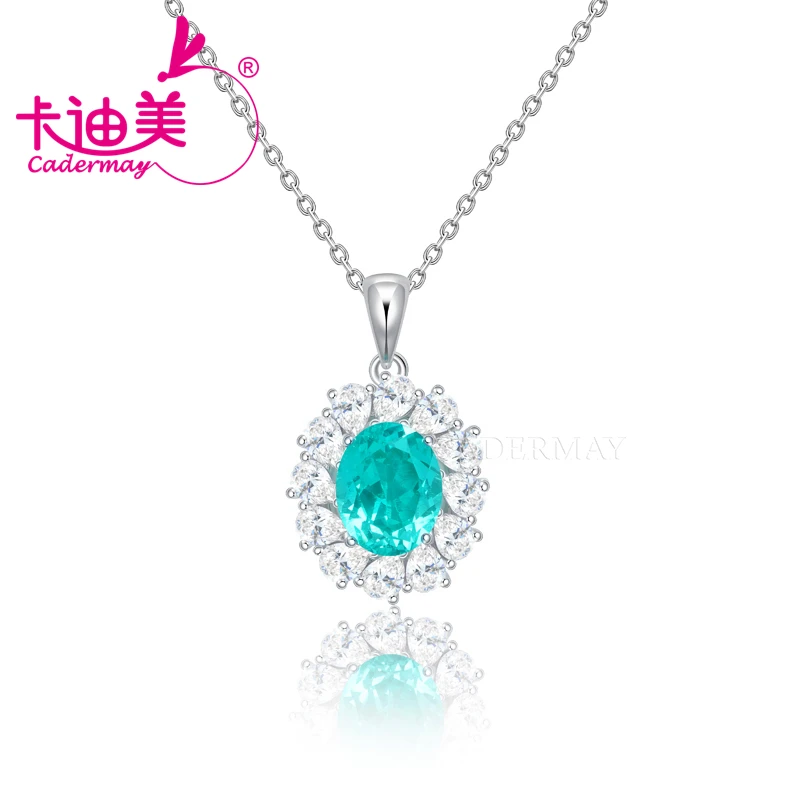 CADERMAY Moissanite 8x10mm OIval Paraiba Color Lab Grown Yttrium Aluminum Garnet S925 Sterling Silver Necklace For Women Jewelry