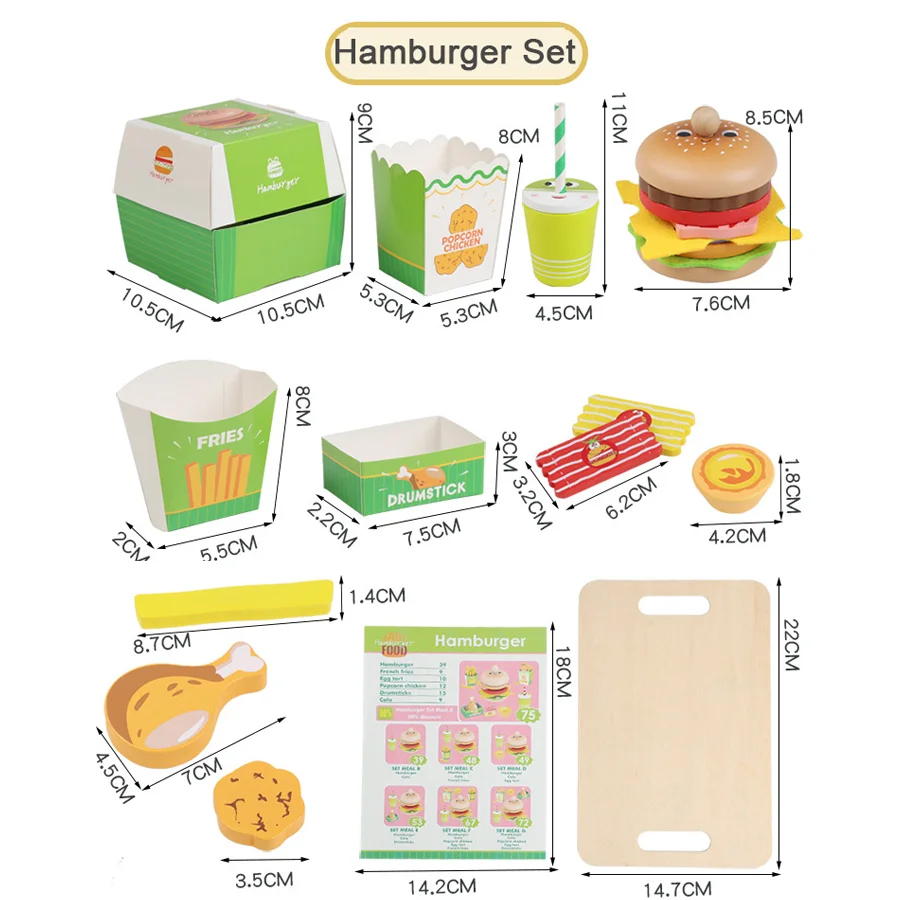子供ごっこ遊び木製ハンバーガーチップセットシミュレーションキッチン食品ゲーム学習教育モンテッソーリおもちゃ子供のためのギフト