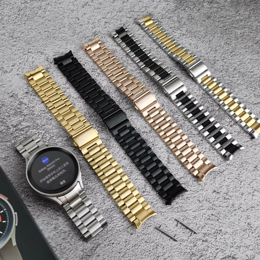 Curved End Band For Samsung Galaxy Watch 6 5 Pro 45mm 4 Classic 43 47mm 42 46mm 40 44mm No Gaps Stainless Steel Bracelet Correa