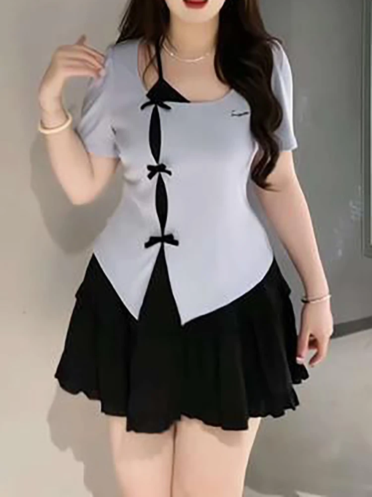 

Женская асимметричная футболка оверсайз с V-образным вырезом в корейском стиле, облегающая, летняя, новая модель, повседневная, удобная