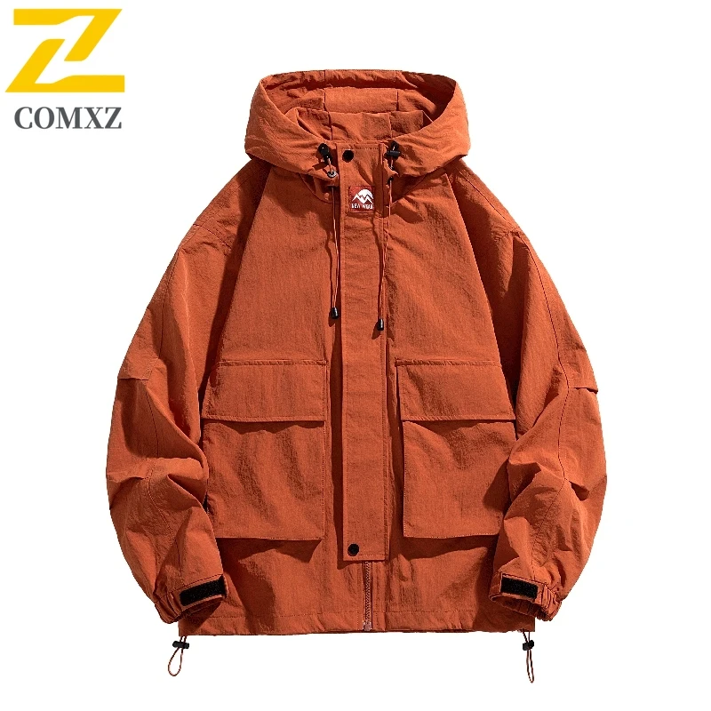 

Men's Jacket 2025 Autumn Loose Casual Hooded Waterproof Windproof Coats Outdoor Camping Hiking Travel Lightweight Windbreaker
