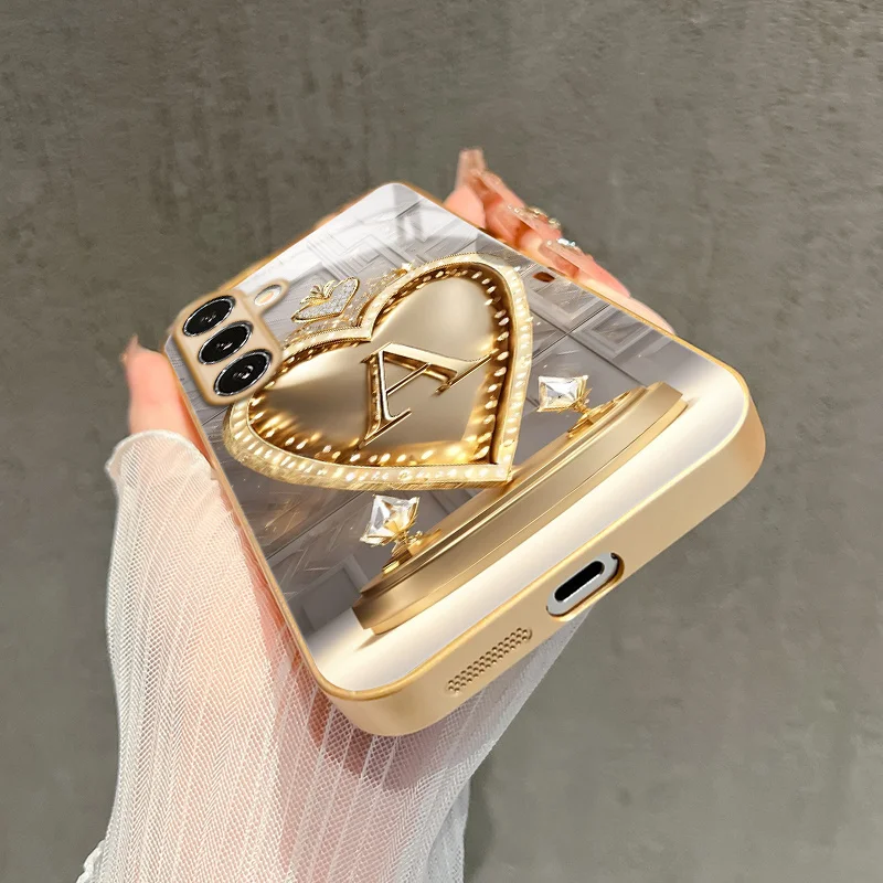 Fashion high-end heart-shaped letter "A" pattern glass phone case for Samsung Galaxy S26 S25 S24 S23 S22FE/Ultra/Plus drop Cover view 4