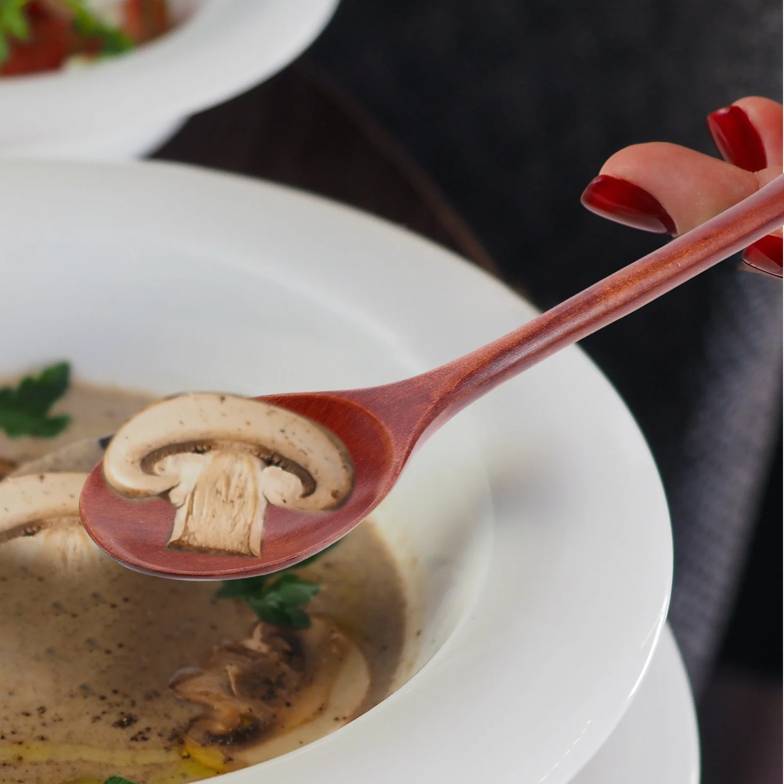 

5pcs Wooden Soup Spoons Set Eating Mixing Stirring Long Handle Coffee Dessert Small Serving Spoons Dishwasher Safe