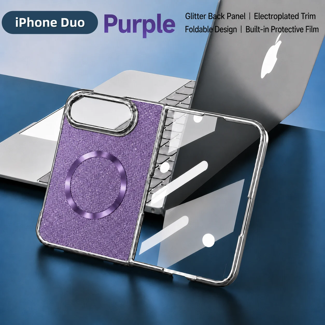 Glitter For Iphone Duo Phone Case MagSafe Magnetic Protective Shell Front Protection Glass Film Shockproof Plating Back Cover