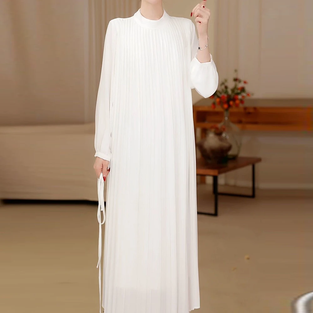 

New French high-end pleated dress, spring and summer loose long dress for women, foreign versatile and thin casual women