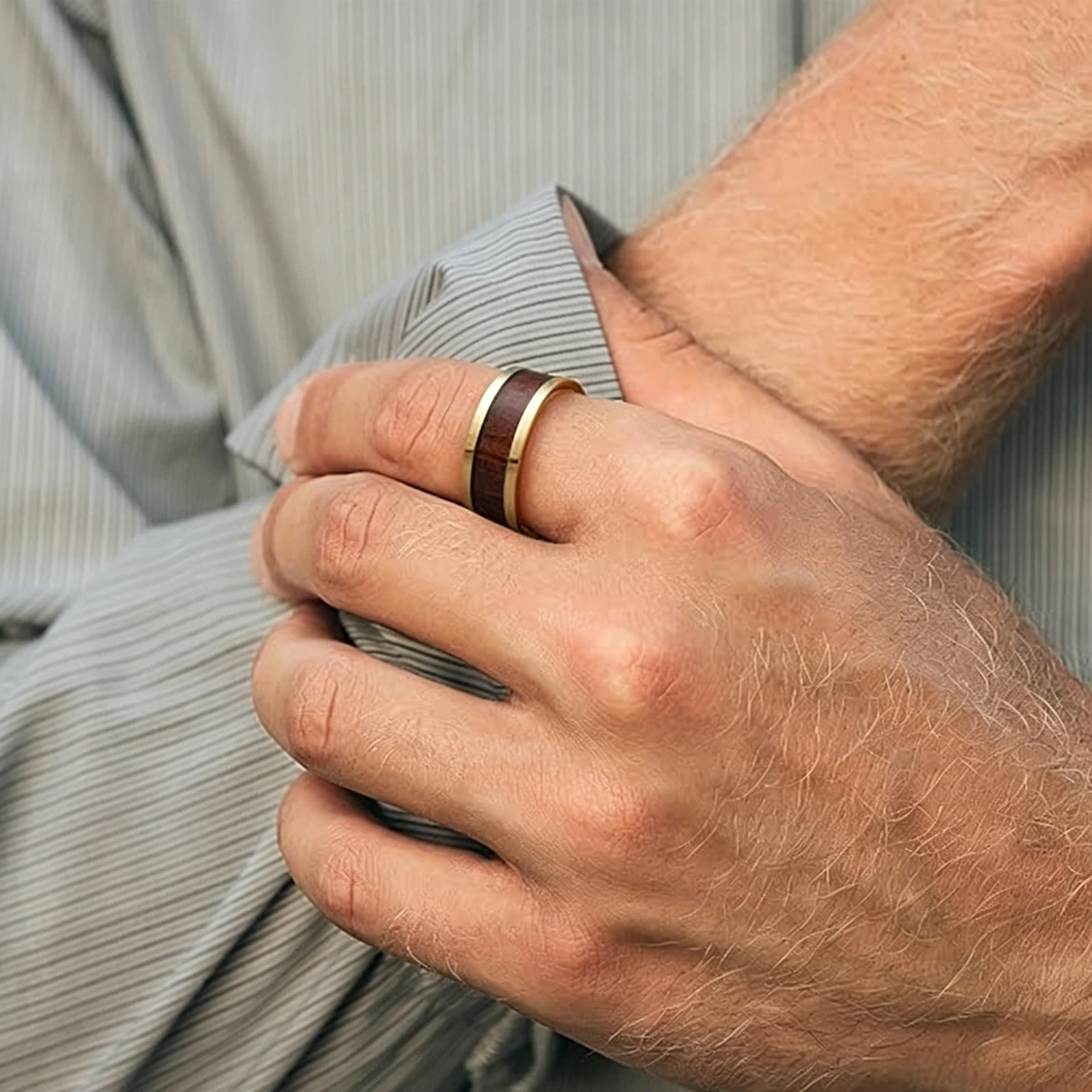 Golden or Sliver 125kHz T5577 Chip Stainless Steel Ring,inlays Epoxy Blue or Brown Wood Grain Slice