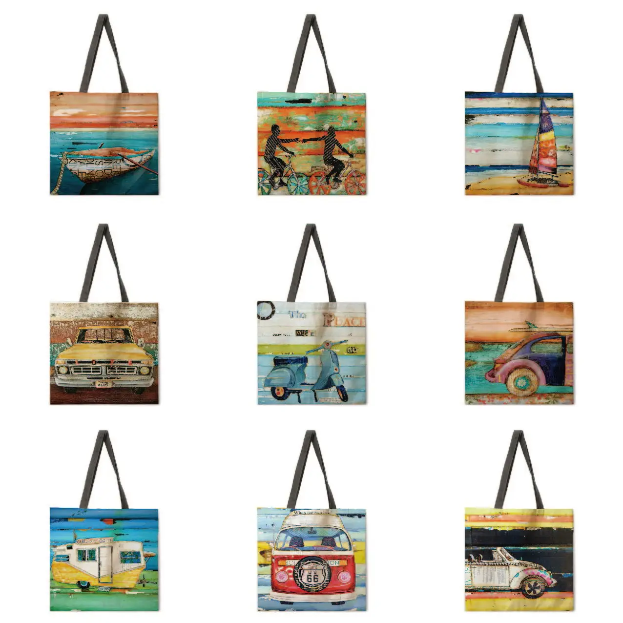 

Vintage Ocean Linen Bag Handbag Lightweight Shoulder Bag Large Capacity Eco-friendly Shopping Bag Tote Bag