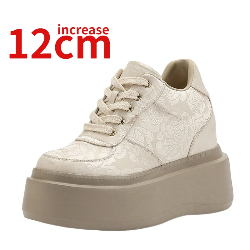 

Invisible Height Increasing Shoes for Women Increased 12cm Comfortable Breathable Casual Cloth Shoes Thick Bottom Elevator Shoes