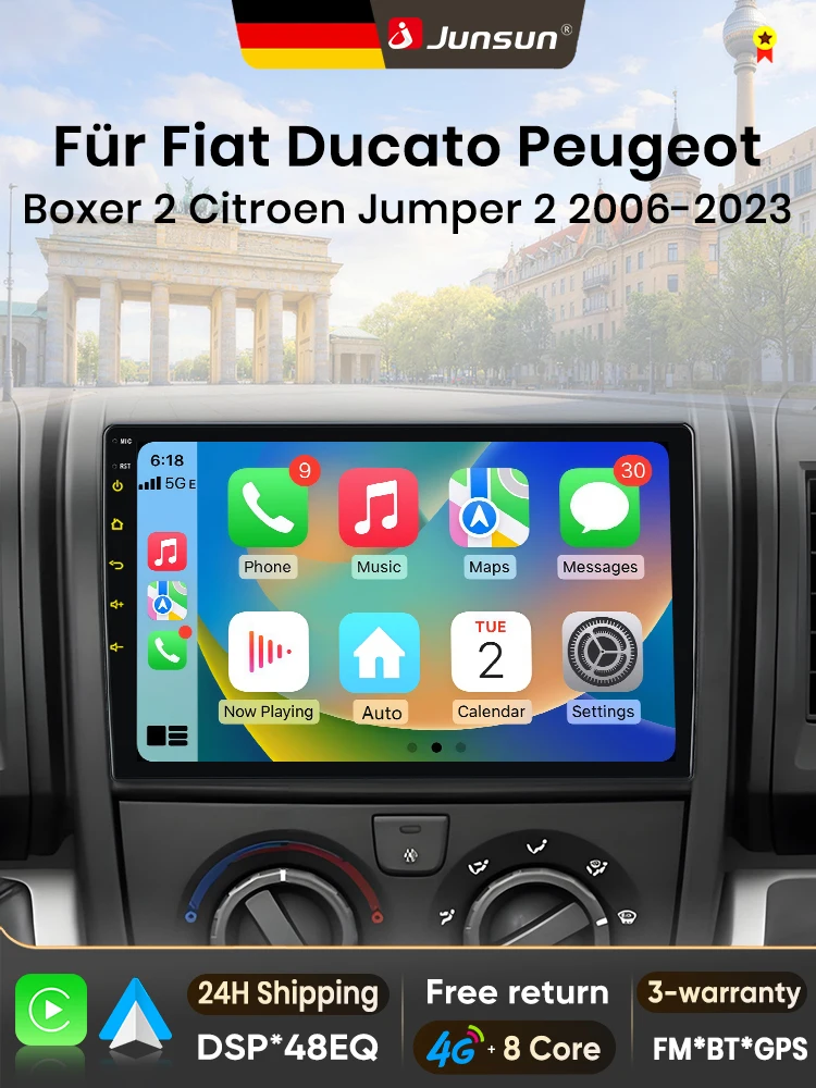 Junsun 9 inch Android 15 autoradio voor Fiat Ducato Peugeot Boxer 2 Citroen Jumper 2 2006-2023 voor Apple CarPlay Auto IPS scherm stereo multimediaspeler automotive slimme intelligente systemen 2 Din - afbeelding 2