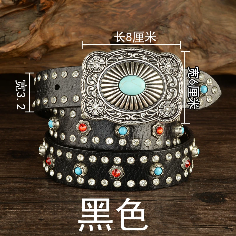 Top Layer Cowhide Rivet Hip-hop Style Hard Cowhide Motorcycle Belt Thickened Vegetable Tanned Leather Willow Nail Belt Punk