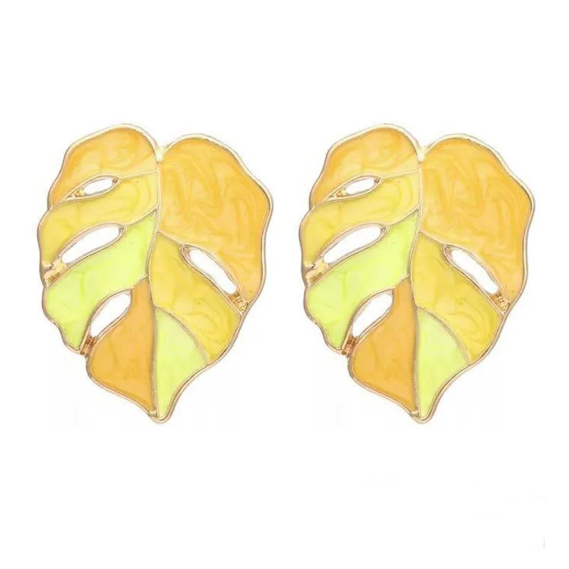 Anting-anting kancing daun Enamel geometris pernyataan untuk wanita warna emas liburan musim panas anting-anting antik mode perhiasan wanita