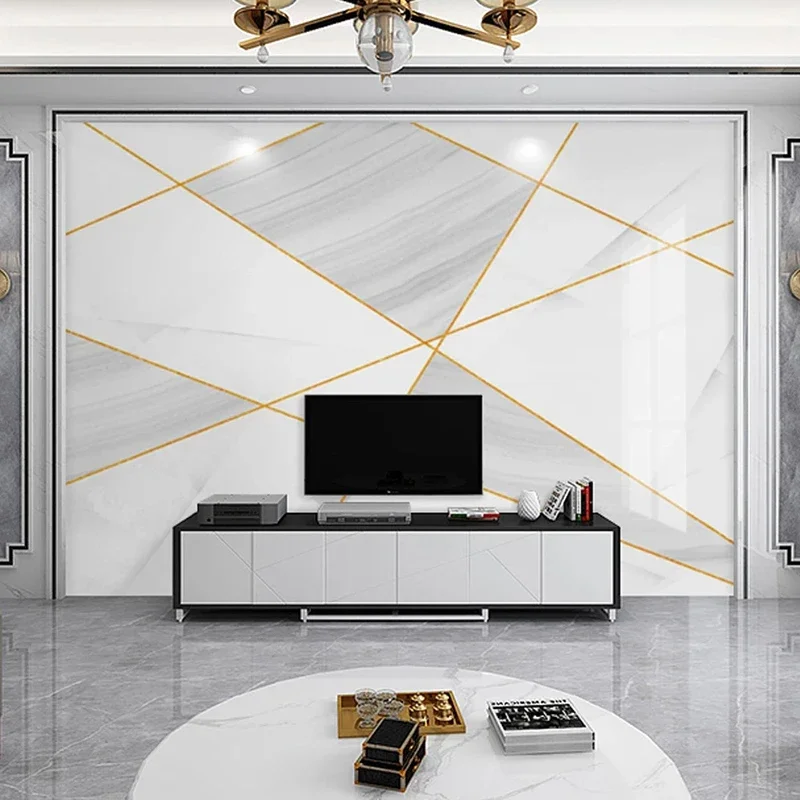 Modern Custom 3D Mural Wallpaper White Gray Marble Geometric Living Room TV Background Wall Painting Waterproof Canvas Wallpaper