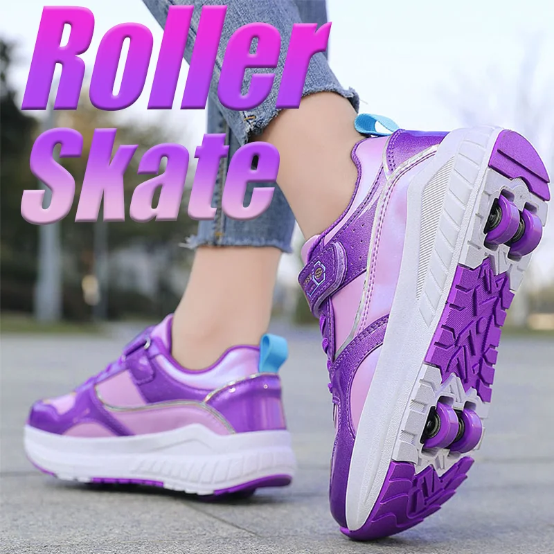 Kids 4-Wheel Roller Skates Shoes Sneakers for Boy and Girls Outdoor Sport Skating Skates Shoes with Wheels