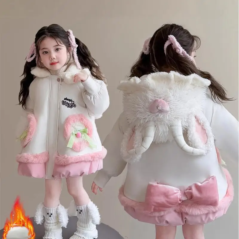 

Куртка на хлопковой подкладке для девочек, зимняя утепленная куртка на молнии, пальто с капюшоном, топы, детская теплая универсальная модная новая одежда Kawaii