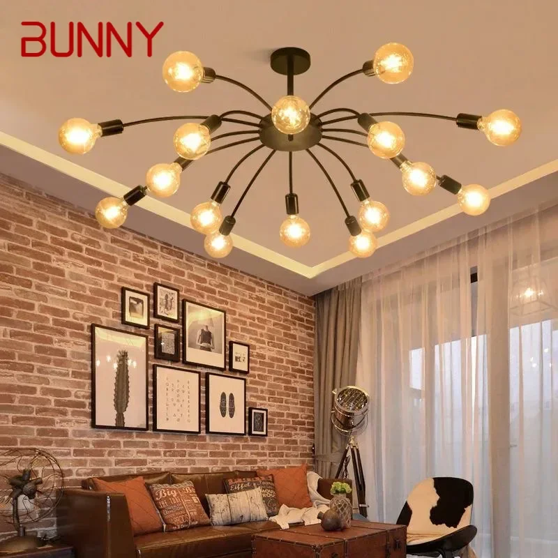 BUNNY American Retro Pendent Lamp Industrial Wind Living Room Restaurant Loft Clothing Store Cafe Bar Box Homestay Chandelier