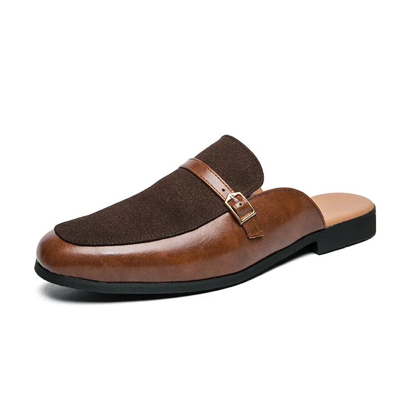 Fashion Business Leather Shoes British Style Half Slippers Large Breathable Slippers Men Slippers Men Shoes Men Sandals