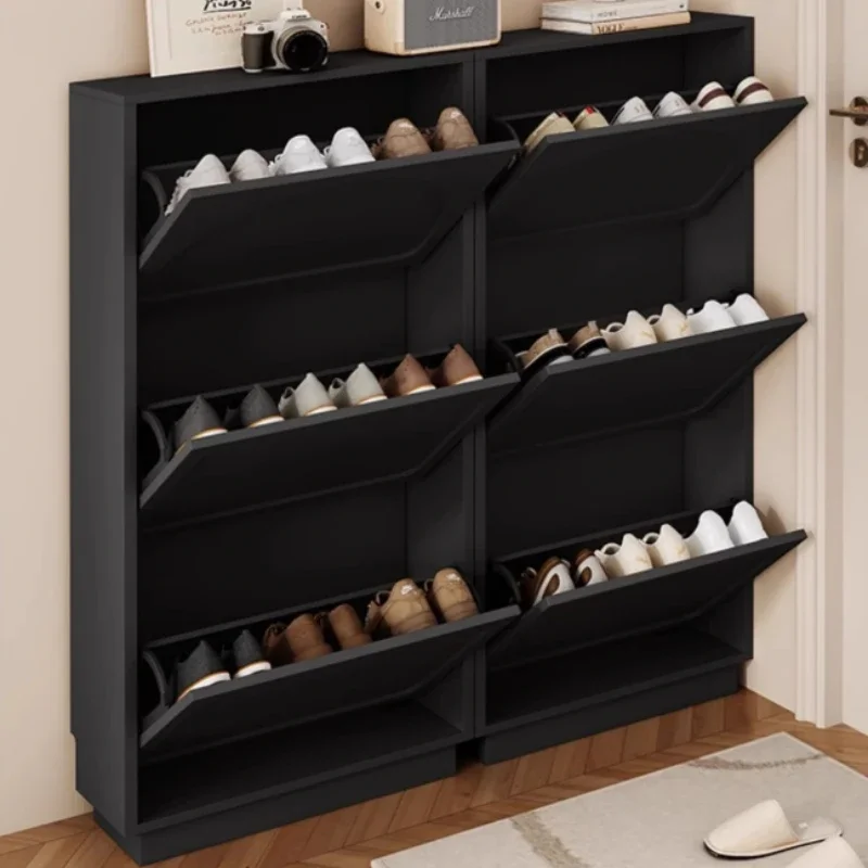 خزانة خذاء خشبية سوداء تصميم جميل كبير وحديث فاخر تخزين رف الأحذية توفير المساحة أثاث المنزل Schoenen Kast #3