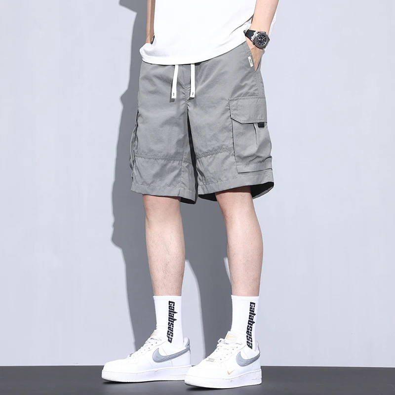 Men's Clothing Solid Color Summer Elastic High Waisted Pockets Drawstring Bandage Boyfriend Fashionable Casual Retro Shorts