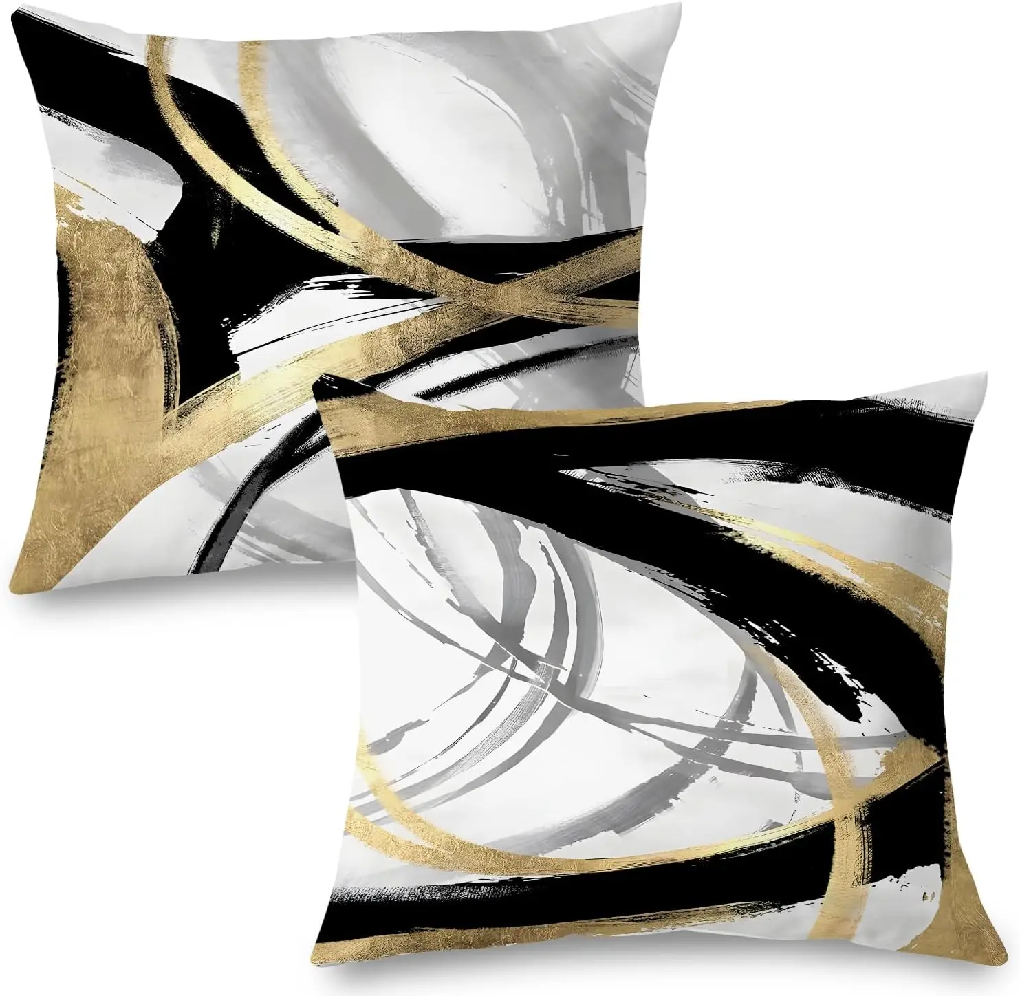 Black White and Gold Pillow Covers, Abstract Black and Gold Pillow Covers 18x18 Set of 2, Modern Boho Home Decor, Black and Gold