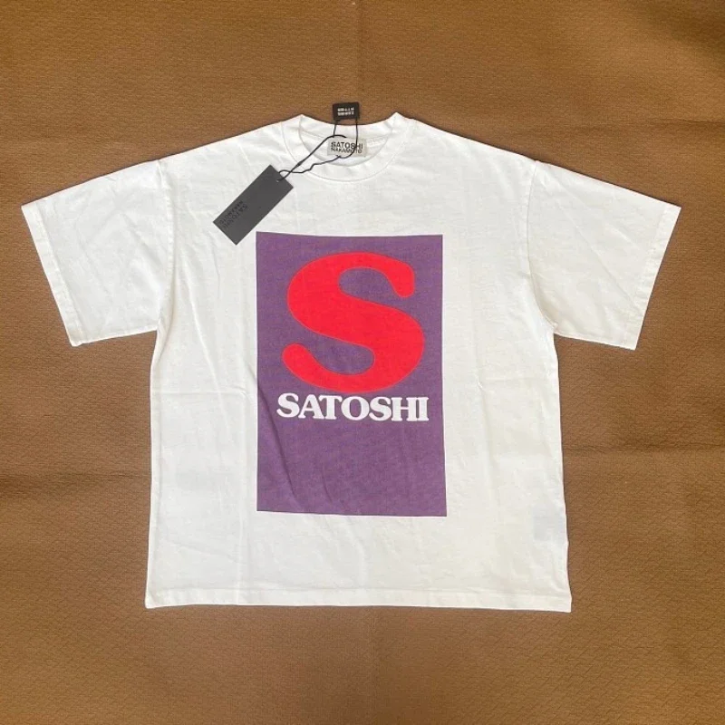 Satoshi Washing Retro Short Sleeve Tee Men Women Oversize Cotton Lovers High Quality Summer Tshirt