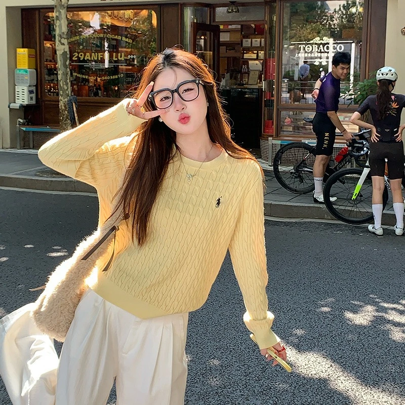 

Autumn Winter Soft Slim Chic Embroidery Sweaters Women's Clothing Loose O-neck Casual Knitted Pullovers Preppy Style Tops